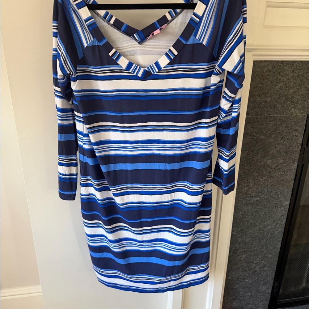 Lilly Pulitzer Navy and Sky Blue Striped Dress
